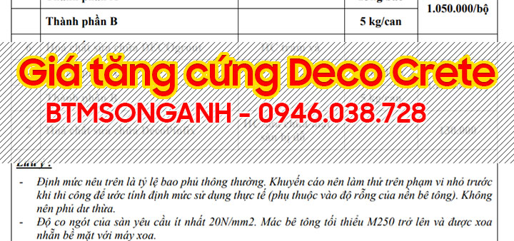 Giá hóa chất tăng cứng Deco Crete