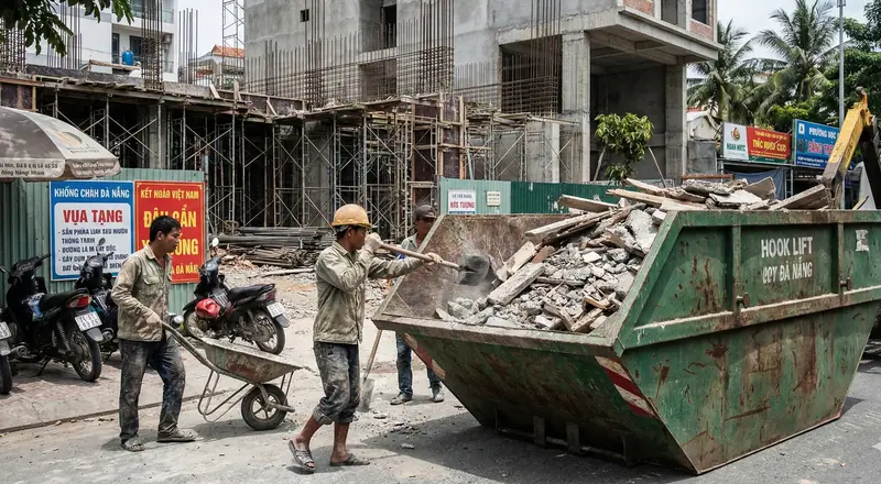 Chất rác lên thùng chứa
