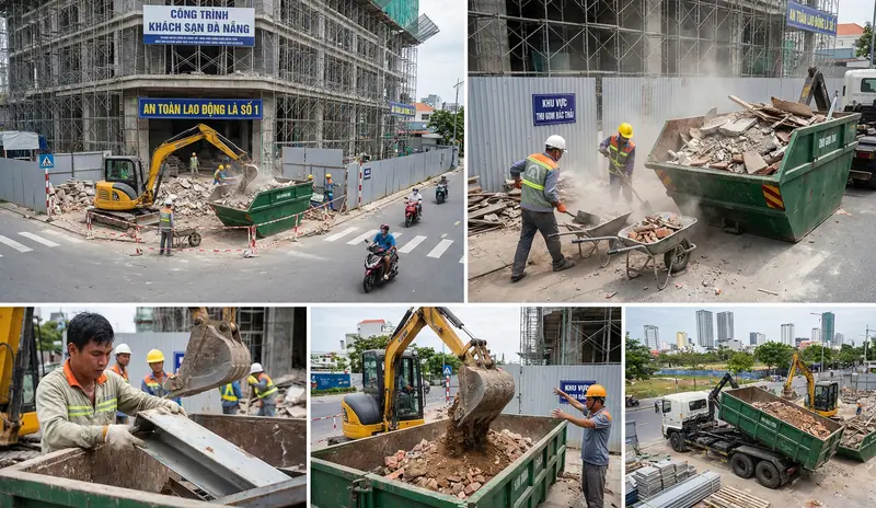 cho thuê thùng container chứa rác thải trong công trình xây dựng